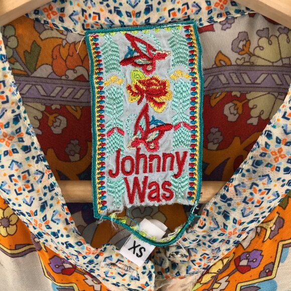 Johnny Was Floral Artsy Tunic Cupra Rayon Long Slv Boho Tropical Breezy Size MOp - Picture 4 of 13